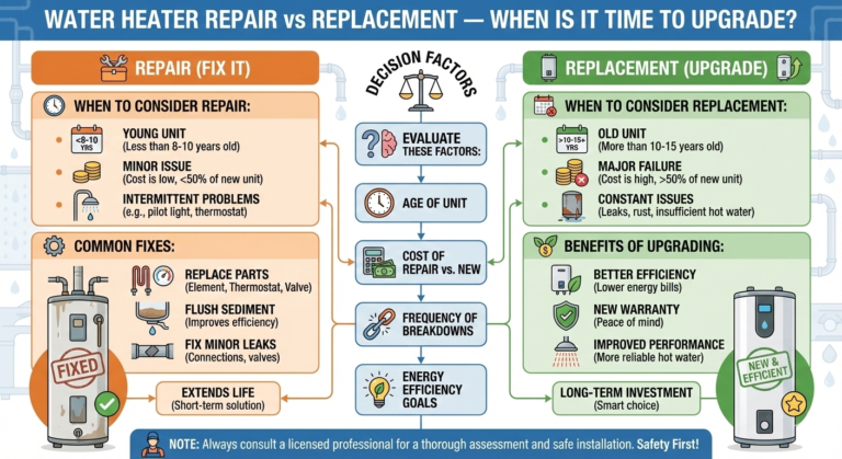 Water Heater Repair vs Replacement: Costs, Lifespan & When to Hire a Plumber (Full Guide)